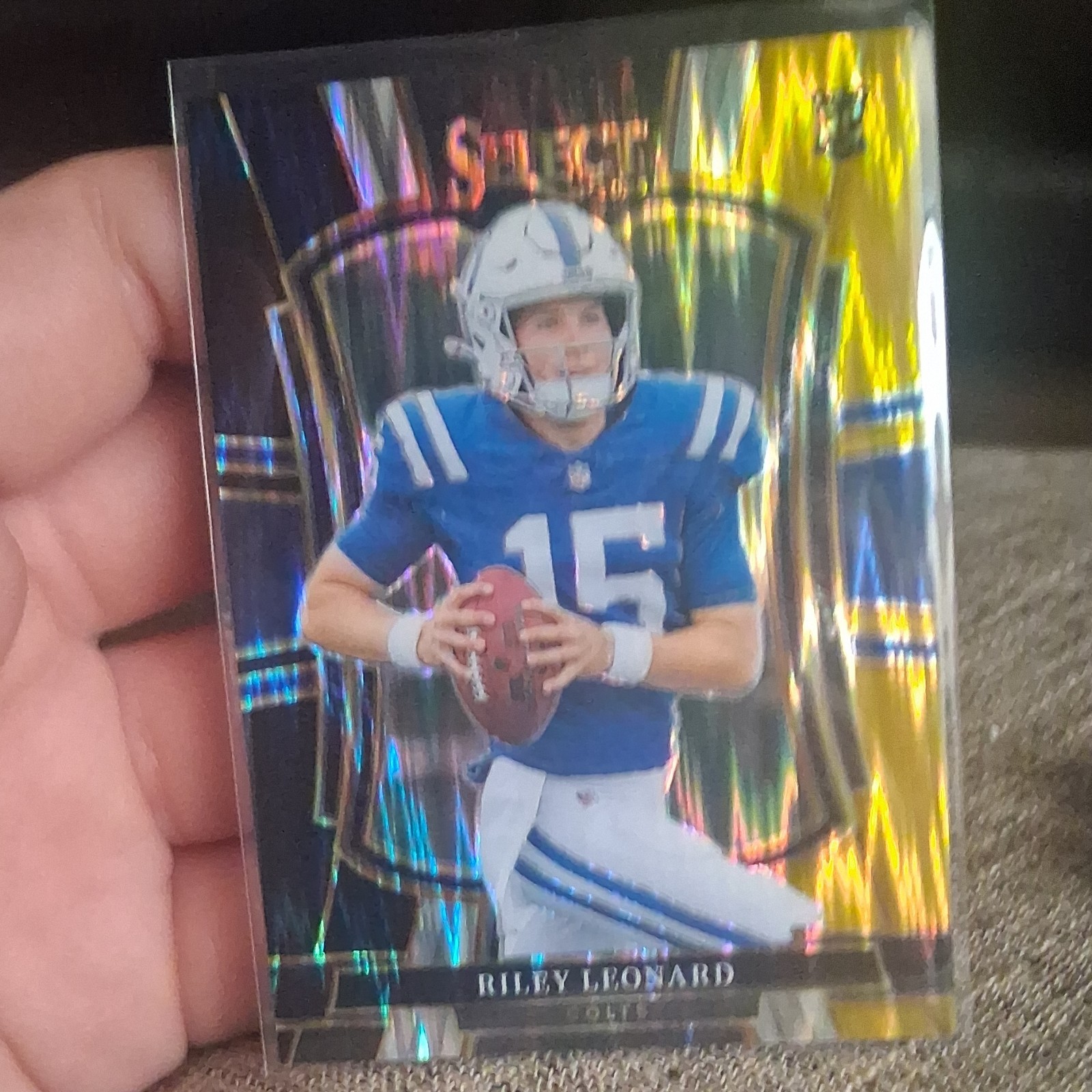 2025 Panini Select Riley Leonard #133 Colts Black Gold Prizm Shock Rookie QB