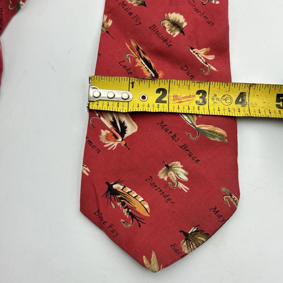 Corbata deportiva Orvis para hombre roja con señuelos de pesca con nombre 100 % algodón Foto 4 de 4