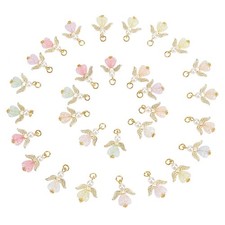 30pcs Golden Angel Charms 28mm Heart Angle Wing Charms Imitation Pearl Dangle...