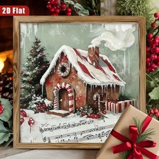 2D Flat Rustic Christmas Gingerbread House Wooden Sign Festive Home Decor Plaque