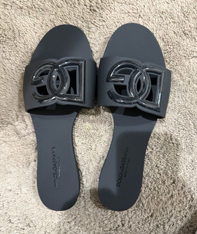 Dolce & Gabbana Women’s Black Logo Slide Sandals Rubber Slip On EU 38 US 8