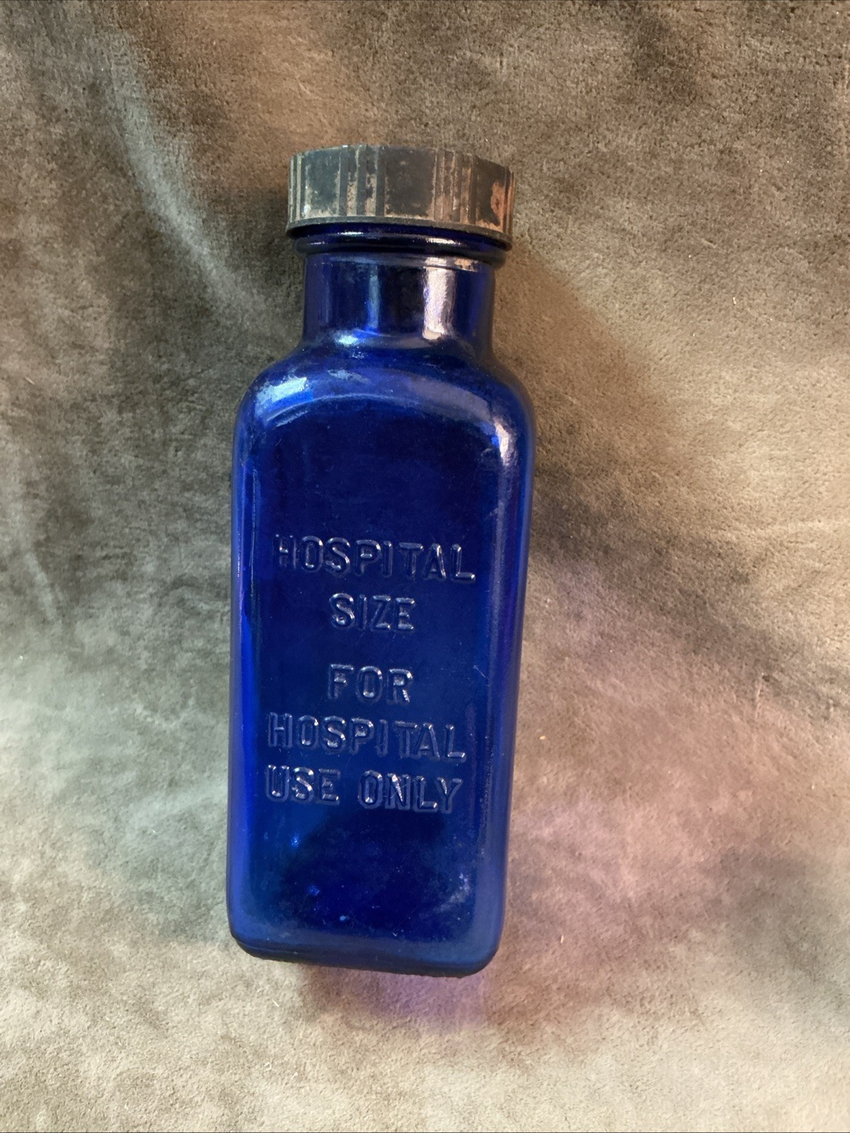 Dark cobalt blue hospital size for hospital use only bottle with cap Phillips