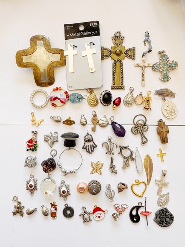 Huge Lot 50+ Mixed Pendants Charms Cross Evil Eye Sea Turtle Craft DIY Jewelry