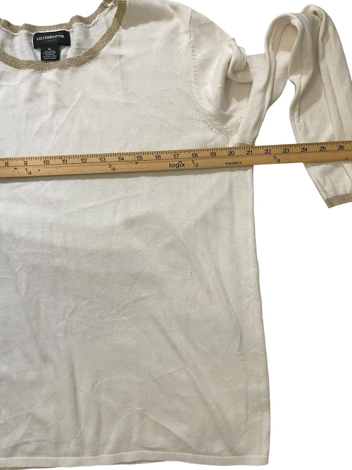 Suéter Liz Claiborne Carrera Vacaciones XL Crema Dorado Borde Brillante Ligero Foto 4 de 4