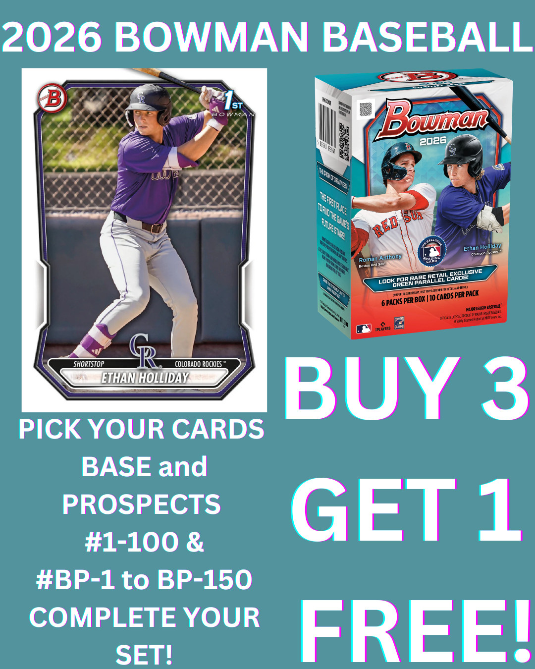 2026 Bowman Baseball BASE and PROSPECTS #1-100 #BP-1 to BP-150 You Pick!