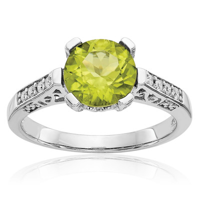 10K massiver Weißgold 0,10 ct grüner Diamant Peridot filigraner Solitär