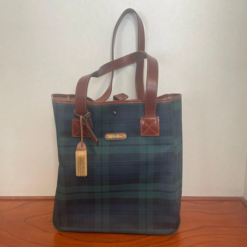 Grand sac fourre-tout en cuir PVC à carreaux tartan POLO RALPH LAUREN vert - Photo 1/4