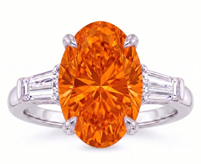 8.00 Ct Certified Oval Shape Orange Natural Diamond Ring VVS1 White Gold Finish