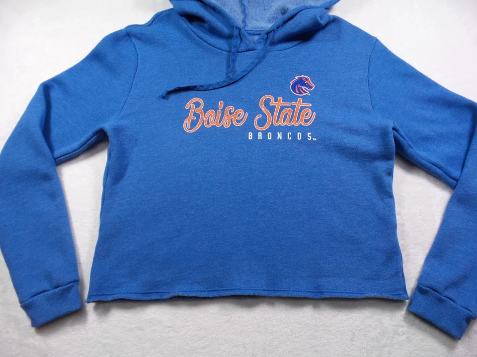 Boise State Broncos Sweatshirt Womens Large Blue Hoodie Cropped Pullover NCAA - Image 2 of 4