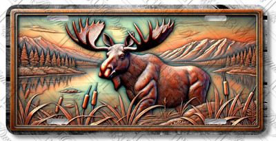 Tranquil Moose License Plate   Rustic Lake & Mountain Car Tag Décor   LP-MO003