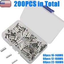 200pcs Bare Copper Splice Butt Terminals Ferrule Crimp Wire Connectors 22-10 AWG