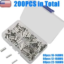 200pcs Bare Copper Splice Butt Terminals Ferrule Crimp Wire Connectors 22-10 AWG