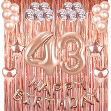 43rd Rose Gold Happy Birthday Banner Confetti Balloon Party Decoration Supplies