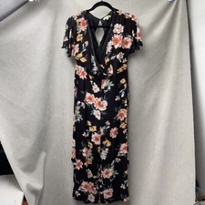 Red Berry Womens Dress Surplice Multicolor Floral Keyhole Maxi Short Sleeve S