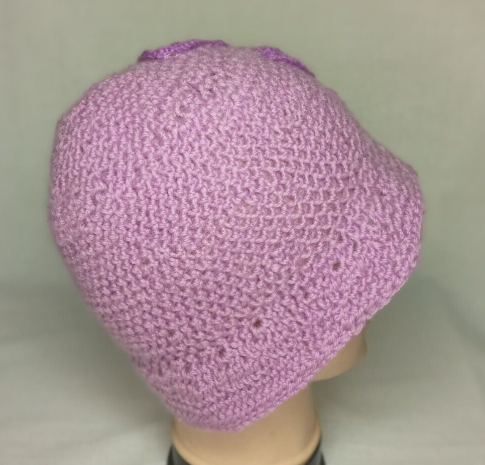 Hand Crochet Lilac Hat Women Wool Blend Cloche Flower Winter Fall Cap