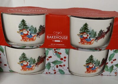 Ciroa Bakehouse RAMEKINS Santa &  Reindeer Set 4 -New in Box- Kitchen  Bakeware