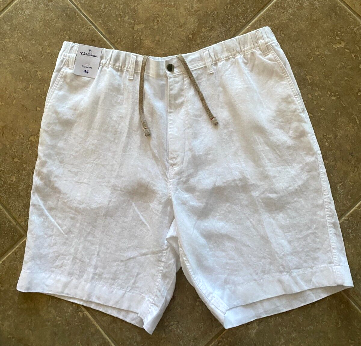 Caribbean 100% Linen Shorts Big Tall Mens 44 (Big) White 10