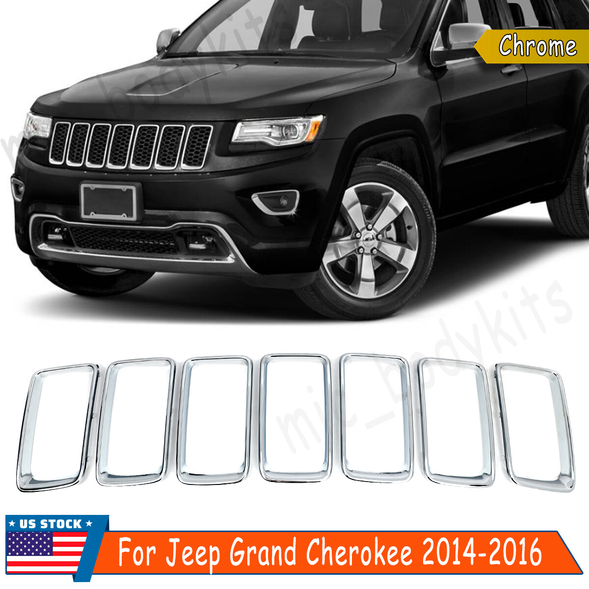 Chrome Grille Ring Insert Front Grill Cover For Jeep Grand Cherokee 2014-2016