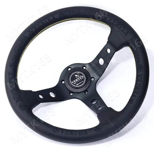 VERTEX 13'' Black Embroidery Deep Dish Racing Car Drift Rally Steering Wheel - Picture 3 of 6
