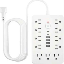 6-foot flat plug surge protection power board, 11 AC power outlets with 6 USB po