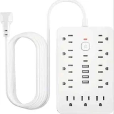 6-foot flat plug surge protection power board, 11 AC power outlets with 6 USB po