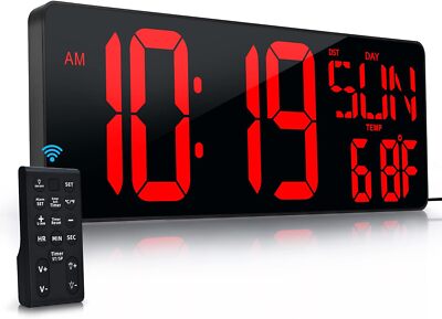 17.2'' Large LED Digital Wall Clock w/ Remote Control &Auto-Adjustable Brightness