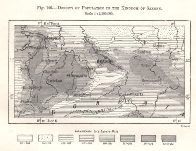Bevölkerungsdichte im Königreich Sachsen. Deutschland. Skizzenkarte 1885