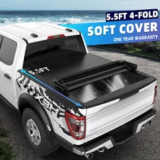 4 FOLD 5.5FT Soft Truck Bed Tonneau Cover For 2009-2014 Ford F150 F-150 w/ Lamp