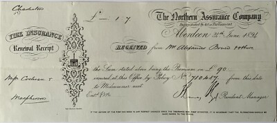 1894 Northern Assurance Co Feuerversicherungspolice Erneuerung Alexander Bruce (B1G)