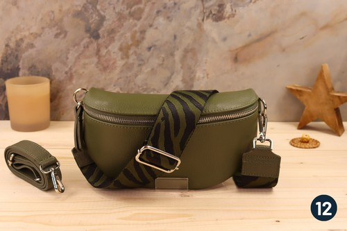 Bauchtasche Damen Leder, Damen Leder Gürteltasche Khaki, Cross Strap Ledertasche - Bild 14 von 53