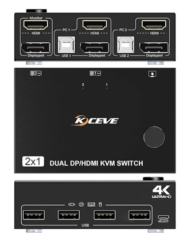 KVM HDMI DP Switch 2 Computer 2 Monitor, USB KVM Displayport Schakelaar voor 2 - Afbeelding 2 van 4