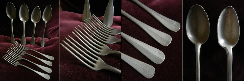 XIX° - LOT DE 8 ANCIENS COUVERTS DE TABLE EN ETAIN - Photo 2/4