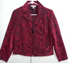 Dressbarn Womens Jacket Coat Red Paisley Zip Up Long Sleeves Petites P S