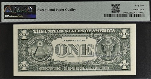 1969 $1 FRN PMG 64EPQ - Treasurer Eleston Autograph Birthday Low Serial 00000980 - Picture 3 of 3