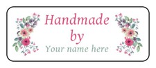 30 Personalized Handmade By Stickers Labels Tags Pink Flowers