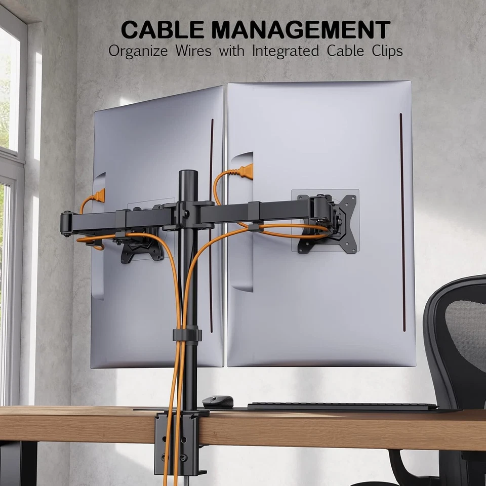 Eono Dual Monitor Stand with Height Adjustable Arm Mount, Screen Tilt - Image 3 of 4