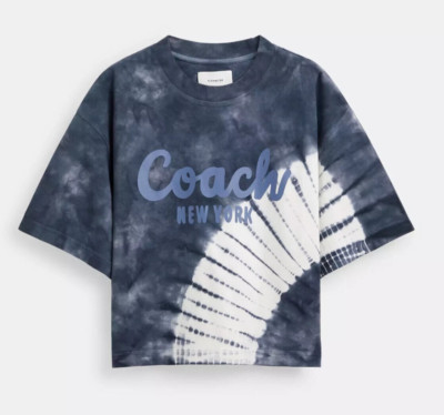 Coach Women's Tie Dye Cursive Signature Cropped Org Cotton T Shirt (CS730) XS/S/