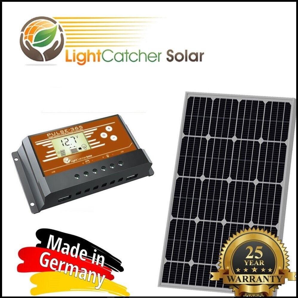 100 Watt Mono Solar Panel Kit with Charge Controller 100W 12V RV Off Grid German