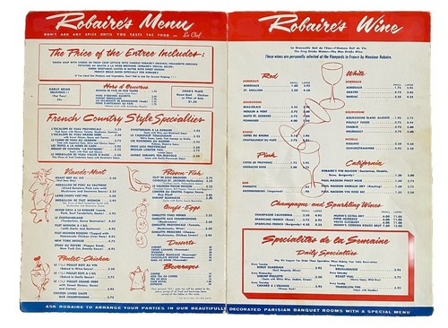 Raro menú vintage de cocina francesa de Robaire de la década de 1950 11x17 Los Ángeles California - Imagen 3 de 9