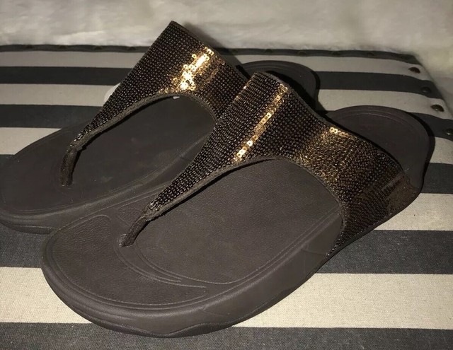 Sz 9 Women FitFlop ELECTRA Sequin Toe Thong Sandals Comfort Brown Bronze NWT | eBay