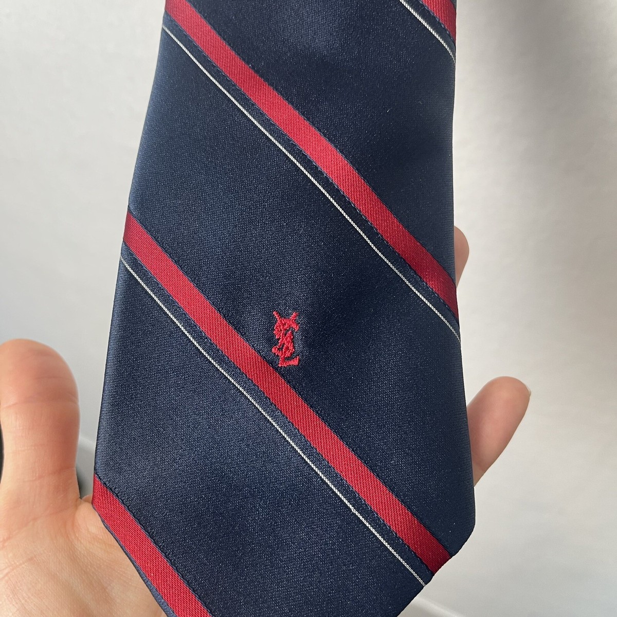 Yves Saint Laurent YSL Neck Tie Navy Blue & Red Stripes New