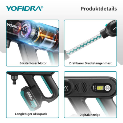 Akku Hochdruckreiniger mit Akku 2 X 3000mAh, 21V Hochdruckreiniger Pistole mit 6-IN-1 Düse und 5m Schlauch, Tragbar Druckreiniger Hochdruckpistole für Bewässerung, Autowäsche Akku Hochdruckreiniger mit Akku 2 X 3000mAh, 21V Hochdruckreiniger Pistole mit 6-IN-1 Düse und 5m Schlauch, Tragbar Druckreiniger Hochdruckpistole für Bewässerung, Autowäsche