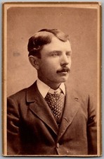 ANTIQUE CDV CIRCA 1880s S.L. BUSER HANDSOME MAN WITH MUSTACHE WARREN ILLINOIS