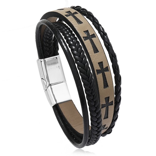 Men's Leather Cross Bracelet Multilayer Braided Faith Bracelet Religious Wrist ! - 第 2/19 張圖片