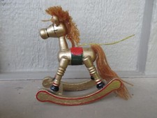 Vintage Gold Wood Rocking Horse Christmas Ornament Golden Wooden 3 1/2"