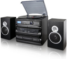Trexonic 3-Speed Turntable with CD Player, Dual Cassette Player, BT, FM Radio 