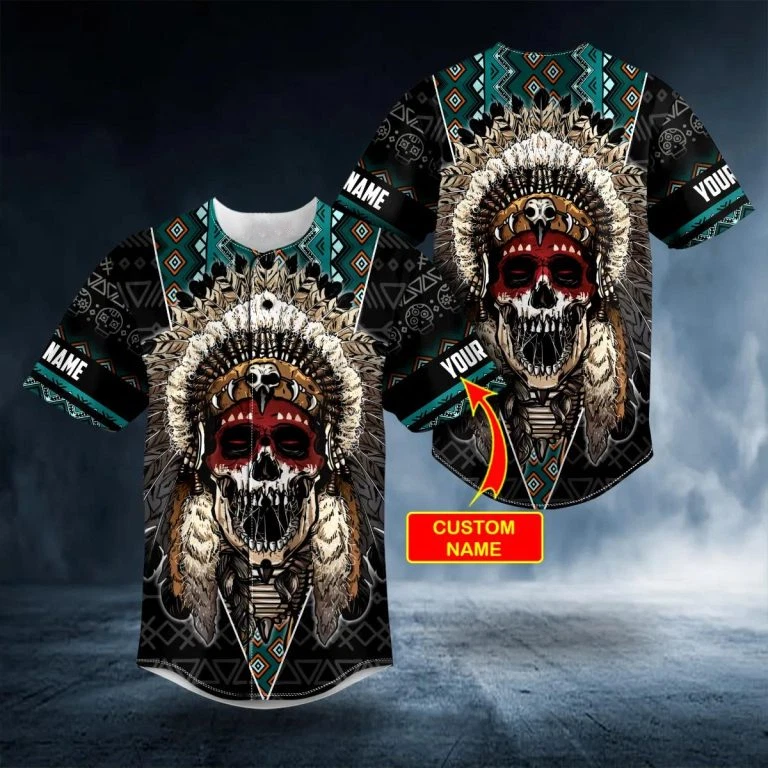Brocade Pattern 5 Native Skull Personalized Baseball Jersey