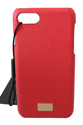 DOLCE & GABBANA Phone Case Cover Red 100% Leather Gold DG Logo iPhone 7 RRP $200