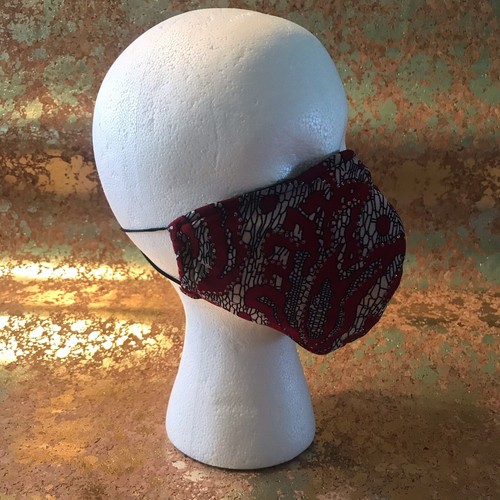WOMEN’S RED AND BLACK COTTON BLEND WITH FELT BACK FACE MASK OSFM - Picture 3 of 11