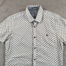 TED BAKER London Shirt Men 2 Small Multi Geometric Short Sleeve Designer NWOT